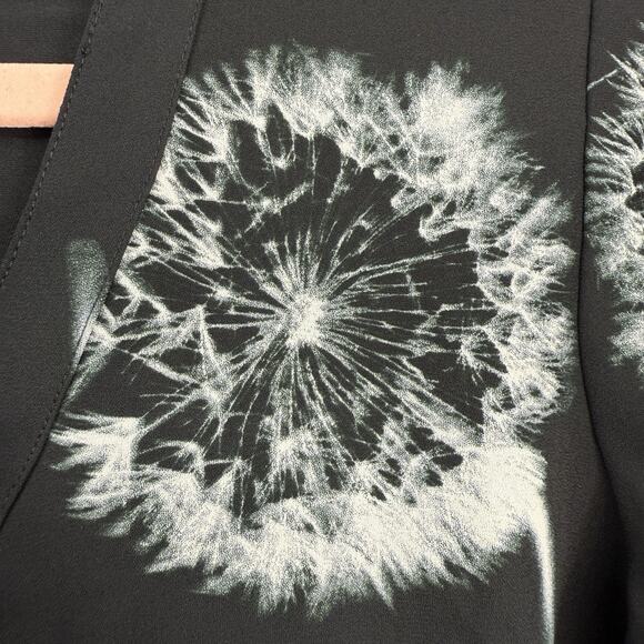 Express XS Shift Dress Dandelion Print Black Chiffon Zipper V Neck Long Sleeve - Picture 6 of 11